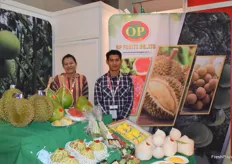 Mr Paibgon Wongehotsa Thij and Mrs Ubolwan Wongehotsathit were presenting OP FRUIT CO., LTD. The company supplies a variety of Thai fruits including durian, coconuts and mangoes.